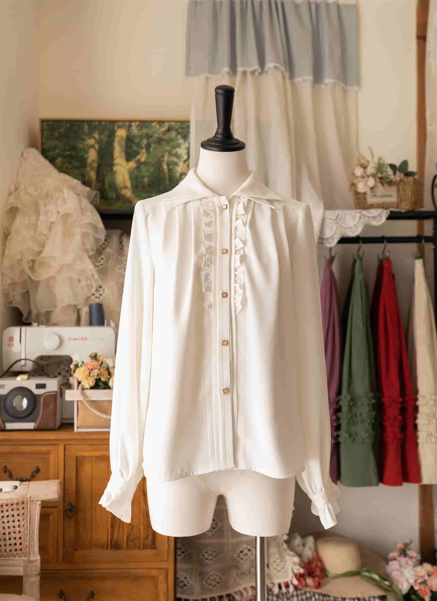 Double Collar Long Sleeve Blouse